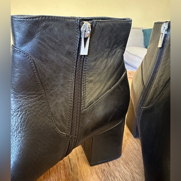 VIA SPIGA Black Leather Ankle Boots with Block Heel Round Toe - Picture 3 of 8